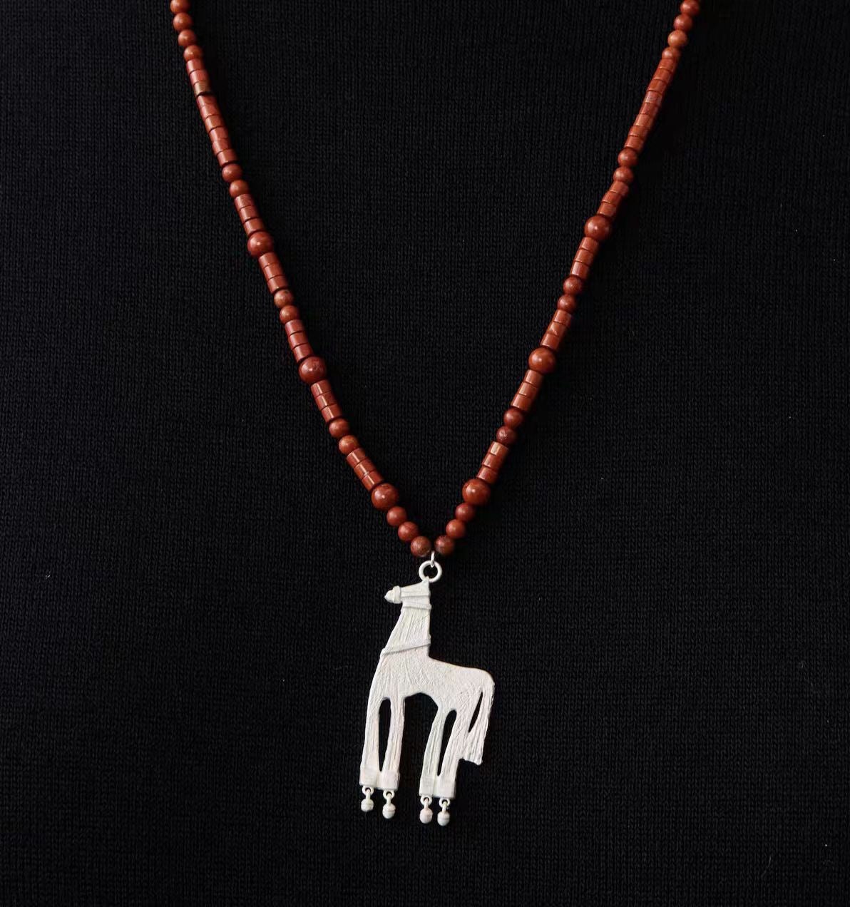 Red stone Beaded horse necklace