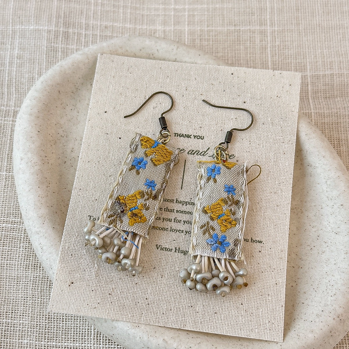 Fabric embroidery earrings