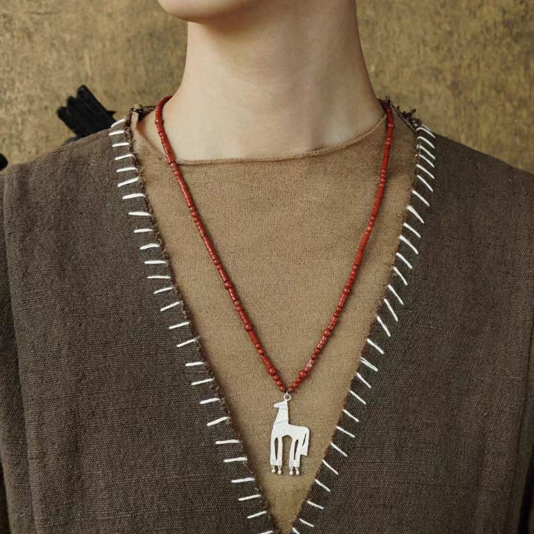 Red stone Beaded horse necklace