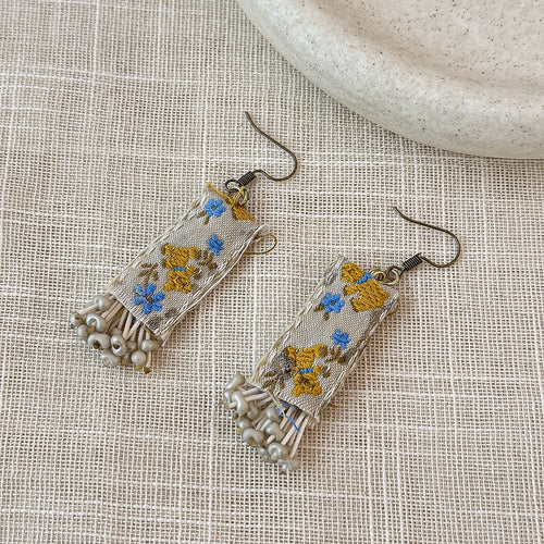 Fabric embroidery earrings