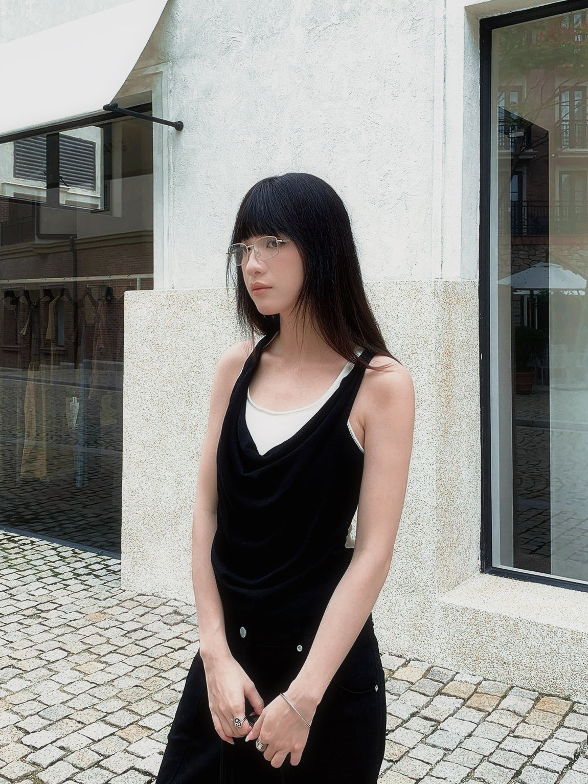 Draped neck top