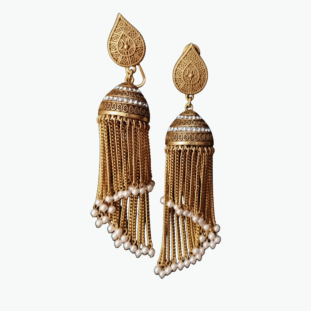 Zircon-set birdcage pearl earrings