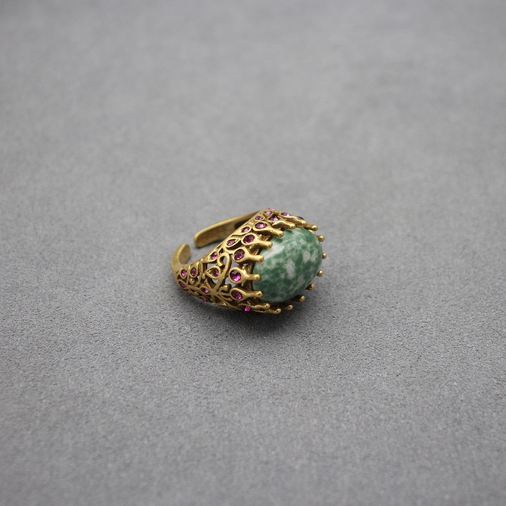 Engraved Variegated stone ring