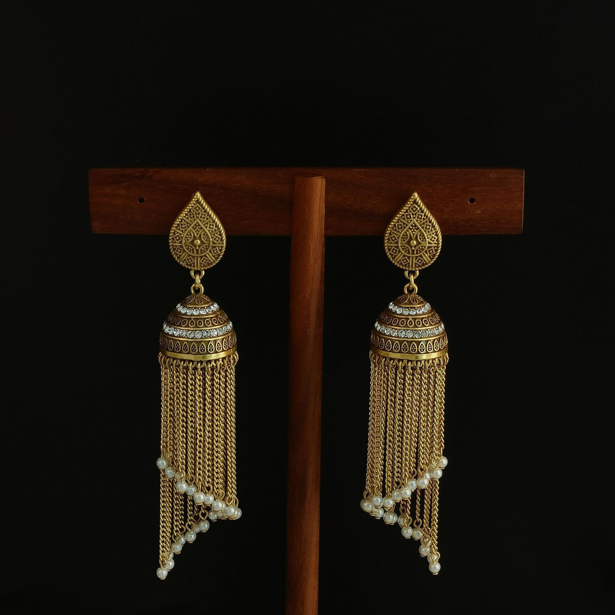 Zircon-set birdcage pearl earrings